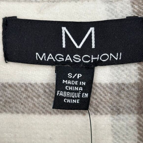 Magaschoni Plaid Brushed Flannel Shacket Jacket Overshirt Tan/Gray Small NWT - Picture 2 of 9